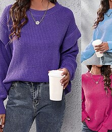 economico -Per donna Maglione Casual Tinta unica Spesso Girocollo Lavorato a maglia Manica Lunga Top Regolari Maglia Quotidiano Ferie Uscire Blu Viola Autunno Inverno