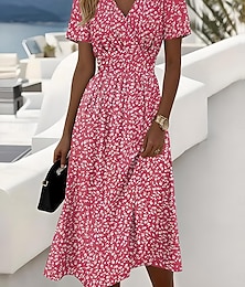 levne -Dámské Midi šaty Volnočasové šaty Letní šaty Áčkové šaty Slip Dress Elegantní prázdniny Na běžné nošení Plážové Běžný Květinový Grafika Puntíky Krátký rukáv Do V Žlutá Rubínově červená Vodní modr