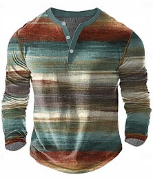 baratos -Homens Listrado Camisa Henley Camiseta Waffle Manga Longa Vintage Diário Retro Vintage Esportes Casual Feriado Primavera Verão Todas as Estações Azul Verde Roxo Caqui Henley Camiseta Henley