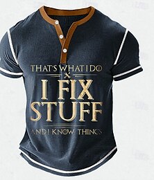 olcso -Férfi Vicces szleng I FIX STUFF Henley ing Gofris póló Rövid ujjú Napi Retró Klasszikus Szabadtéri sport Hétköznapi Szabadság Tavaszi nyár Fekete Kék Zöld Katonai zöld Henley Henley póló
