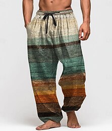 abordables -Homme Bloc de Couleur Rayé Pantalons Pantalons Amples Pantalon décontracté Taille Moyenne Rétro Vintage Extérieur Vacances Taille élastique avec cordon de serrage Pantalon en lin avec poches Ét