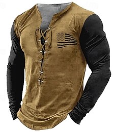 economico -Per uomo Maglia Nero Blu marino Blu Verde Cachi Scollo a V Blocco di colori Bandiera Nazionale Allacciato Sport & Outdoor Quotidiano Ferie Poliestere Streetwear Essenziale Casual Primavera Autunno