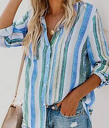 economico -Per donna Camicia A righe Elegante Casual Manica Lunga Colletto a Camicia Top Regolari Quotidiano Bottoni Stampato Rosa Blu Arancione Verde Rosa Estate Primavera