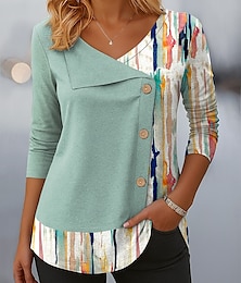 economico -Per donna Blusa Grafico Geometrico Plaid Vintage Elegante Casual Manica Lunga Girocollo Asimmetrico Top Regolari Quotidiano Patchwork Bottoni Stampato Verde chiaro Rosa Rosso Viola Arancione