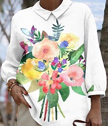 economico -Per donna Camicia Floreale Grafico Vintage Quotidiano Elegante Manica 3/4 Colletto a Camicia Top Regolari Quotidiano Stampato Giallo Rosa Blu Estate Primavera