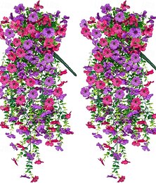 economico -Confezione da 2 fiori artificiali sospesi per decorazioni da esterno, fiori finti sospesi, piante artificiali sospese resistenti ai raggi UV per esterni, per casa, veranda, patio, balcone, cestini,