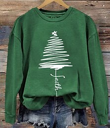 economico -Per donna Felpe Grafico Albero di Natale Lettera Casual Manica Lunga Girocollo Top Regolari Streetwear Abbigliamento Quotidiano Casuale Stampato Nero Rosa Rosso Blu Verde Autunno Inverno