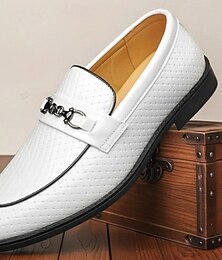 levne -Pánské bílé mokasíny z umělé kůže s kovovým prvkem – elegantní nazouvací boty na letní večírky, plavby a svatby v resortech
