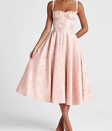 economico -Retrò Vintage Anni 1950 Rockabilly Midi Abito da cocktail Abito Swing Vestito Svasato Corsetto Vestibilità aderente e svasata Floreale Jacquard Costume Per donna San Valentino Mascherata Festa serale