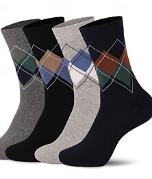abordables -Hombre 1 Par Calcetín Calcetines para correr Calcetines informales Negro Verde Oscuro Color Patrones de Rombo Vacaciones Deporte Diario Básico Medio Primavera Otoño Moda Casual