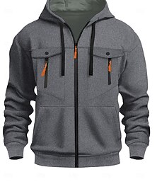economico -Per uomo Felpa con cappuccio a zip intera Felpa con cappuccio e zip Felpa con cappuccio tattica Nero Verde militare Blu marino Cachi Grigio chiaro Con Cappuccio Semplice Multi-tasche Tasche con