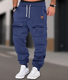 billiga -Herr Joggingbyxor Joggare Långbyxor Cargo träningsbyxor Casual byxor Elastisk midja Snörning Flera fickor Solid färg Komfort Fullängd Utomhus Dagligen Löpning Semester Enkel Svart Blå Elastisk