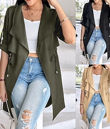 preiswerte -Damen Freizeitjacke Bequem Atmungsaktiv Tasche Mode Lässig Einfach Urlaub Straße Lässig Alltagskleidung Offene Vorderseite Regulär Umlegekragen Normale Passform Langarm Oberbekleidung Schwarz Khaki