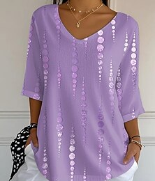 economico -Per donna Blusa Grafico Astratto Vintage Elegante Classico Manica 3/4 Scollo a V Top Regolari Quotidiano Bianco e rosa Rosa Viola chiaro Estate Primavera Autunno