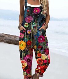 abordables -Mujer Mono Activo Floral Sin Mangas Pantalones Harén Correa Vacaciones Calle Holgado Negro Blanco Morado Verano