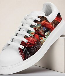 economico -Sneakers bianche da uomo con stampa di ingranaggi ispirata allo steampunk per outfit casual, passeggiate e feste di Halloween
