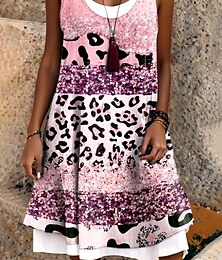 abordables -Halloween Femmes Mini Robe Robe T-Shirt Robe d'Été Robe trapèze Vacances Occasionnel Boho Quotidien Coupe Ample Graphique Animal Léopard Sans manches Col ras du cou Rose Claire Bleu Ciel Kaki Ét
