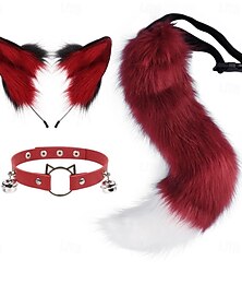 levne -Roztomilá čelenka s kočičími ušima, chlupatým ocasem a límcem – doplňky pro cosplay zvířat, kostým kočičí dívky na Halloween, párty a představení