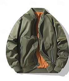 abordables -Hombre Chaqueta ligera Chaqueta de bombardero Chaqueta casual Vacaciones Diario Bolsillo Primavera Otoño Plano Moda Clásico Escote Chino Regular Negro Verde Ejército Chaquetas
