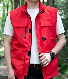 billiga -Herr Väst Gilet Utomhus Dagligen Mode Ledigt Vår Höst Ficka Polyester Bekväm Slät Dragkedja Hög krage Normal Svart Rubinrött Blå Kaki Väst