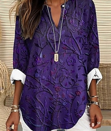 economico -Per donna Blusa Floreale Grafico Elegante Manica Lunga Scollo a V Top Regolari Quotidiano Ferie Stampato Rosso Blu Viola Verde Grigio Estate Primavera Autunno