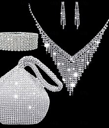 billige -Brudesmykkesett 1 sett strass legering 1 armbånd øredobber halskjede dame stilig kunstnerisk trendy smykkesett til jubileum bursdagsfest aftenantrekk