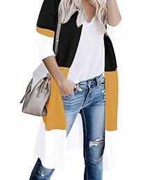 abordables -Femmes Pull Cardigan Élégant Mode Streetwear Rayé Ouvert devant Avec Poches Tricoté manche longue Hauts Longs Tricoter Extérieur Quotidien Week-end Noir Jaune Automne Hiver