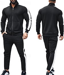 abordables -Homme Sweat-shirt Ensemble Survetement Ensemble de tenues Ensemble de sweats à capuche Col montant Extérieur Quotidien Sports Avec Poches Cordon de serrage Bloc de Couleur Noir Jaune Rouge Polyester