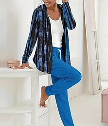 economico -Per donna Quotidiano Felpa con Cappuccio Manica Lunga Con Cappuccio Grafico A righe Cerniera Coulisse Stampato Casuale Blu Fucsia Arancione Autunno Vestibilità regolare