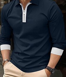 رخيصةأون -رجالي بولو بيزنس قميص الجولف شارع فضفاض Lapel كم طويل أساسي الحديث سهل إحزم بقع الربيع الخريف كل الفصول عادي أسود أزرق البحرية أزرق بني بولو بيزنس