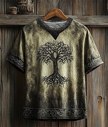 baratos -Homens Camiseta Camisetas Camisa de manga curta T-shirt Manga Curta Decote V Verão Árvore Tribal Vintage Designer Básico Imprimir Férias Rua Para Noite Verde Claro Verde Top Tee para Homens