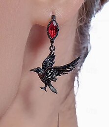 economico -orecchini pendenti gotici da donna a forma di corvo con pietra preziosa rossa – gioielli di Halloween leggeri in lega per feste, cosplay e accessori per costumi