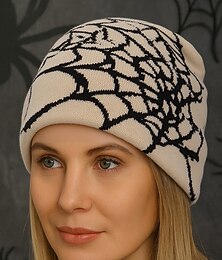 economico -Cappello unisex lavorato a maglia a forma di ragnatela per Halloween - berretto elasticizzato in lana lavorata a maglia, cappello invernale morbido e caldo per feste, cosplay e attività all'aperto