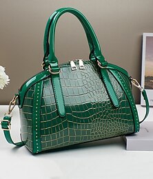 economico -Borsa a mano da donna in similpelle con motivo coccodrillo – borsa a tracolla lucida con manici superiori e tracolla per ufficio, uso quotidiano e uscite formali