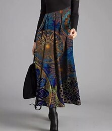 ieftine -Pentru femei Rochie Maxi Rochie Bodycon Rochii Semi Formale Birou Fit regulat Floral Geometric Manșon Lung Stil Nautic Negru Alb Galben Albastru piscină Primăvară Toamnă Iarnă