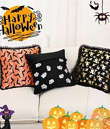 economico -1 federa per cuscino con decorazione di Halloween a forma di pipistrello e fantasma, con cerniera quadrata geometrica, classica e tradizionale.