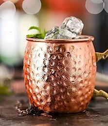 levne -Měděný hrnek Moscow Mule o objemu 16 oz, kladívkový, s podšívkou z nerezové oceli 304 a mosaznou rukojetí, na studené nápoje, pivo, víno, do baru, na párty, jako dárek