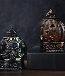 abordables -1 pièce Halloween bronze argent souriant citrouille crâne en forme de veilleuse intérieur et extérieur fête horreur et étrange décoration atmosphère lumière