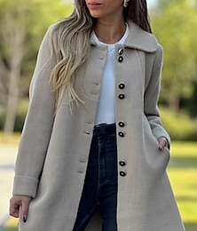 preiswerte -Damen Mantel Bequem Atmungsaktiv Tasche Mode Täglich Einfach Outdoor Lässig Täglich Einreihig Regulär Revers Normale Passform Langarm Oberbekleidung Schwarz Rote Aprikose Frühling Herbst