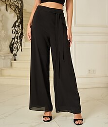 abordables -Femmes Culottes Jambe Large Pantalons Élégant Longueur complète Taille moyenne Uni Taille Élastique Micro-Élastique Formel Bureau Tenue Quotidienne Noir Été Printemps Automne Coupe Ample