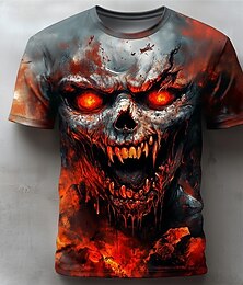 economico -Halloween Per uomo Teschio 3D Fiamma Maglietta Manica Corta maglietta Stampa 3D Girocollo Camicia Esagerato Designer Orrore Feste Streetwear Casuale Nero Bianco Rosso Estate Primavera Tutte le
