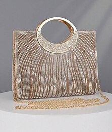 economico -pochette da sera con strass da donna con manico rotondo – borsa con cristalli dorati scintillanti per cocktail party, matrimoni ed eventi formali