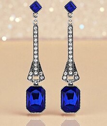 abordables -Pendientes colgantes Gatsby de los años 20 para mujer: pendientes largos art déco con piedras preciosas azules y diamantes de imitación para fiestas de los locos años veinte.