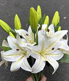 economico -10 bouquet di gigli bianchi artificiali, composizioni floreali in plastica realistiche per la casa, il giardino, i matrimoni e le decorazioni natalizie, perfette per Pasqua, Ramadan, San Patrizio,