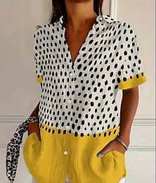 economico -Per donna Camicia Grafico Geometrico A righe Vintage Tropicale Elegante Senza Maniche Manica Corta Colletto a Camicia Top Regolari Quotidiano Giallo Viola Estate Primavera