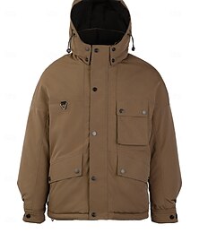 billiga -Herr Trucker Jacka Vinterkappa Vadderad Hoodiejacka Ledigt Vindtät jacka Hållbar Avtagbar huva Fleece Vinter Ledigt Huva Normal Svart Blå Mörkgrön Brun Beige Jacka