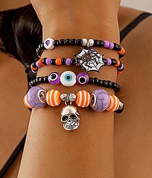 preiswerte -Halloween-Perlenarmband-Set für Damen – farbenfrohe Stretch-Armbänder mit Totenkopf-, Spinnennetz- und Kürbis-Anhängern, lustiger festlicher Schmuck für Damen, ideal für Halloween-Partys, Cosplay und Feiertagsfeiern