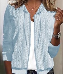 baratos -Mulheres Moletons com zíper Tecido Roupa de rua Casual Manga Longa Gola Redonda Tops regulares Rua Feriado Para Noite Zíper Bolsos Preto Branco Azul Claro Outono Inverno