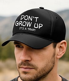 abordables -Gorra de béisbol bordada divertida para hombre: "¡No crezcas, es una trampa!". Gorra ajustable para adultos y adolescentes, ropa informal para exteriores.