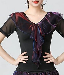 cheap -Latin Dance Top Pure Color Splicing Tulle Women's Performance Training Short Sleeve High Polyester